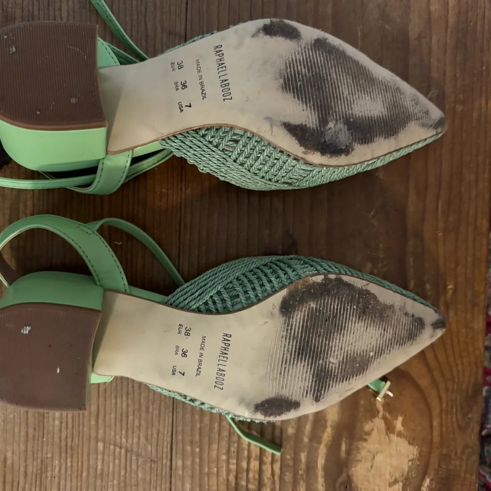 Anthropologie Mint Green Woven Pointed-Toe Block Heel Sandals - Picture 8 of 9